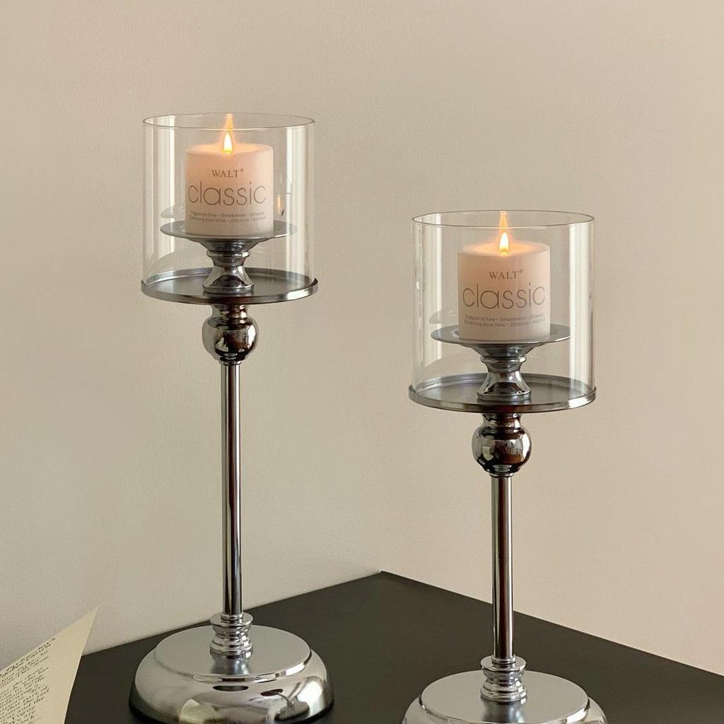 European-Style Retro Candle Holder with Glass Cover - High-Grade New Year Decoration Ornament