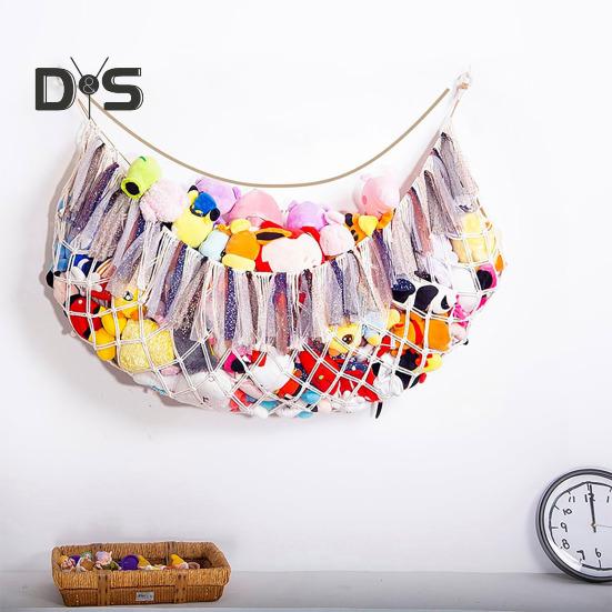 Rete Porta Giocattoli con Nappe di Luci Stringa Design Grande Capacità Montaggio a Parete Amaca Porta Peluche Rete Portaoggetti Sala Giochi Porta Peluche