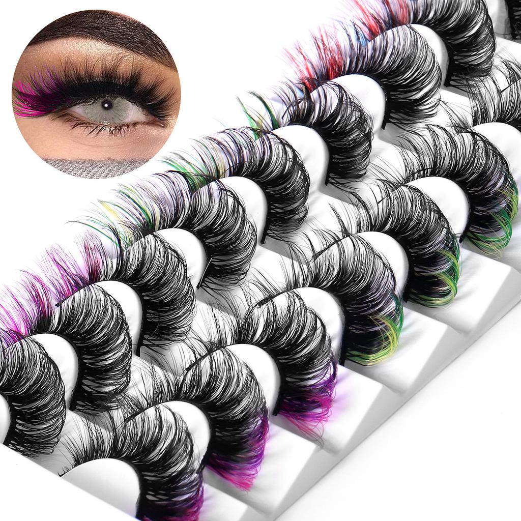 9 Pairs Of Curly Colored False Eyelashes, Curly Thick Eyelashes