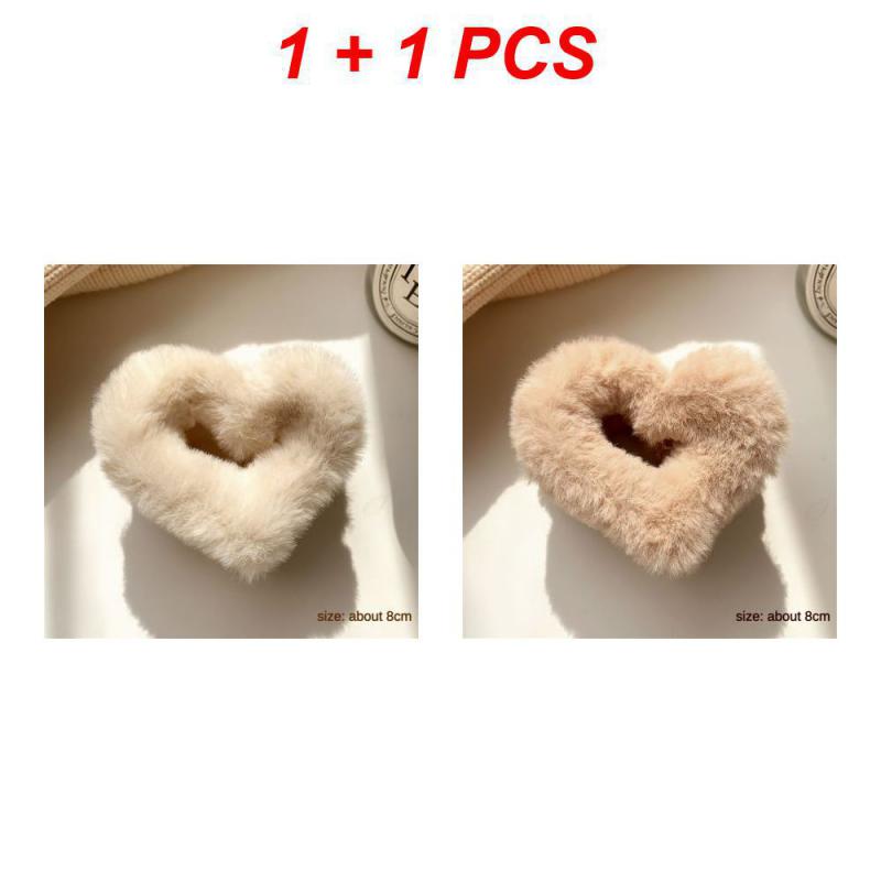 1/2/3Pcs Plush Heart Hair Clips For Women Autumn Winter Fur Hair Crab Clip Elegant Shark Hair Claws Headwear Hair Accessories