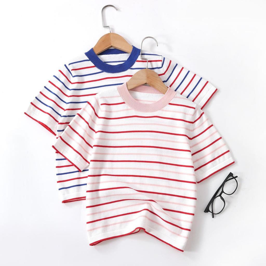 Stylisches gestreiftes Baumwoll-Kurzarm-T-Shirt für Kinder