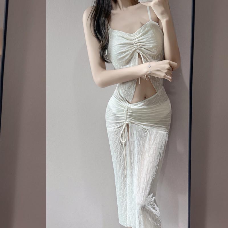 

Трендовый комплект бикини-тройка 2025: Длинное платье, низ с высокой талией, идеально подходит для отпуска или горячих источников S (suitable for 80-95 jin) белый