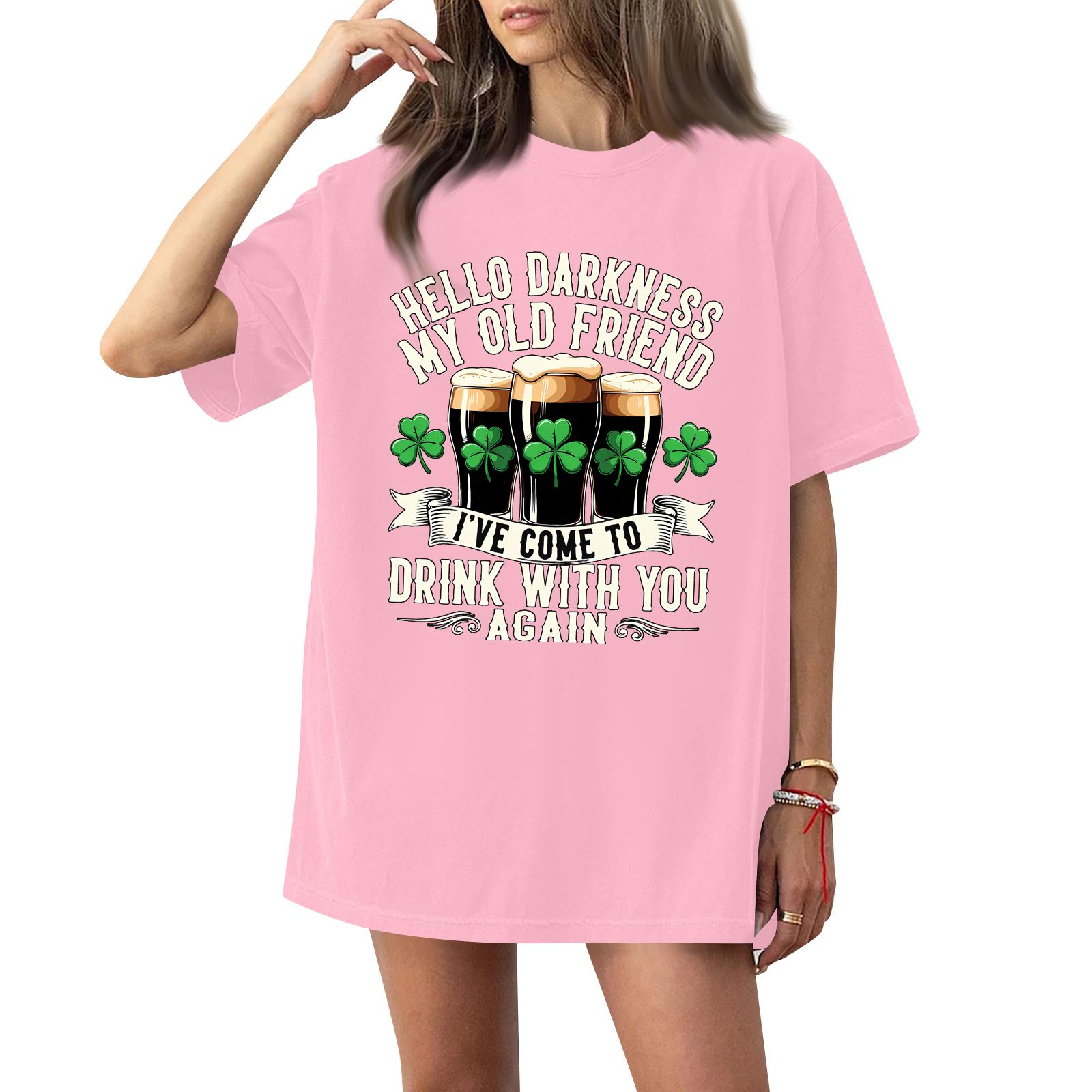 Women s Casual Fashion Round Neck St. Patrick Print Short Sleeve T-Shirt Top XXXXL