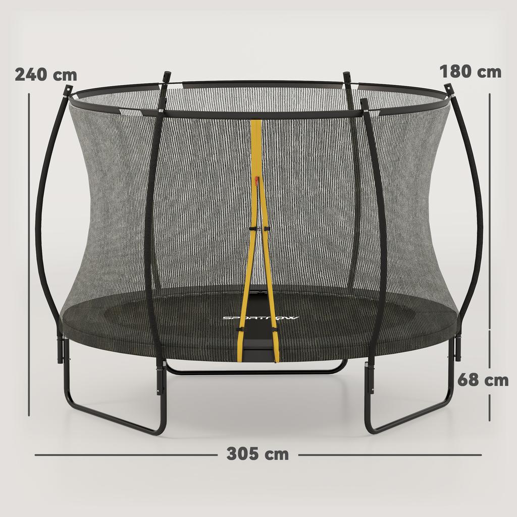10ft Outdoor Trampoline with Enclosure Net, Spring Cover, Black