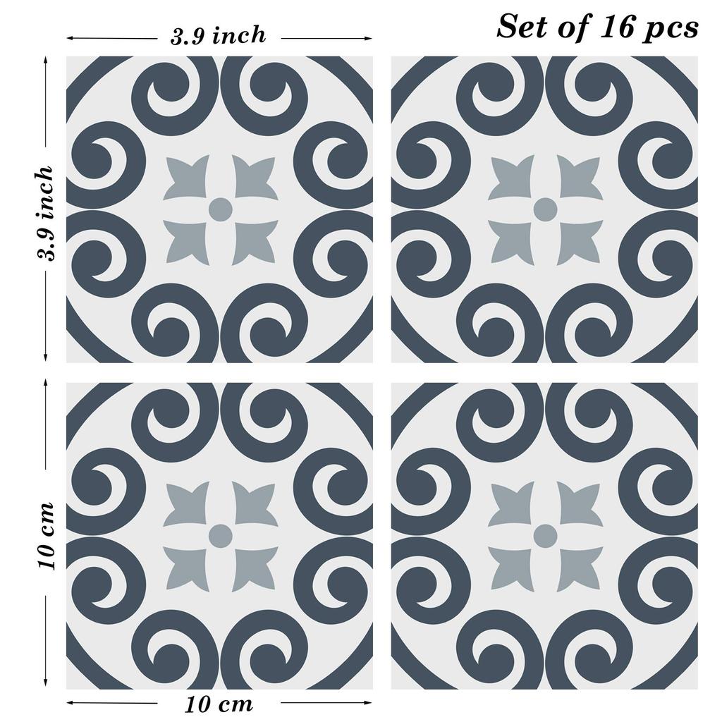 Poromoro Portuguese Spanish Azulejo Tile Stickers Peel and Stick Kitchen Bathroom Mosaic Tile Stickers Set of 16 & (3.9,57)