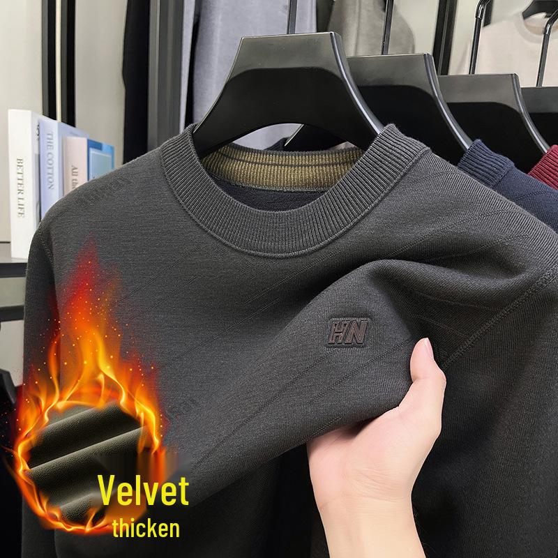 

Men s Plus Velvet Knit Sweater: Solid Color Warm Round Neck Pullover for Autumn & Winter 115 дим/сірий колір