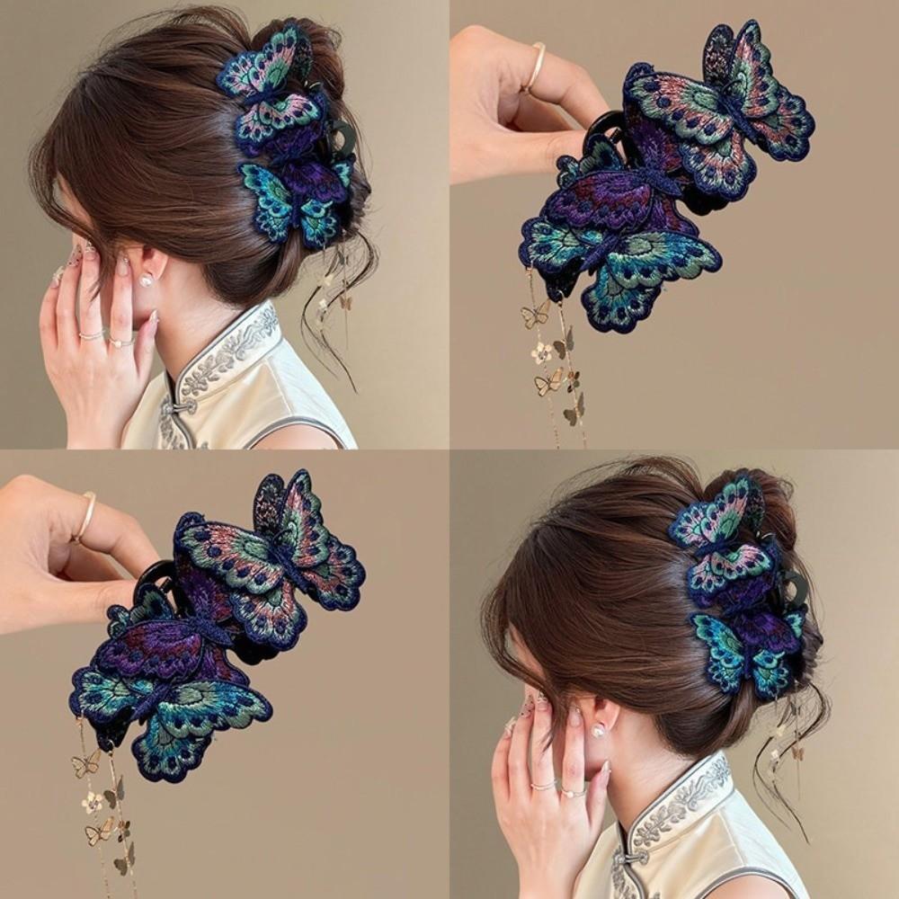 Flower Tassel Hair Grab Clip Kniting Large Shark Clip Vintage Butterfly Hair Claw Women
