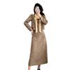 Autumn Chic Two-Piece Set: Elegant Bow Long-Sleeve Top and Midi Skirt