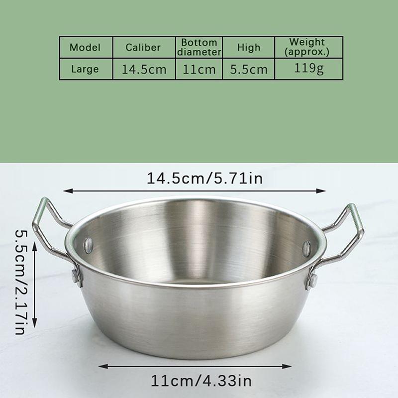 Household Double Handle Snacks Plate Cuisine Bowl Stainless Steel Round Rice Wine Bowls Anti Scalding Sauce Food Container