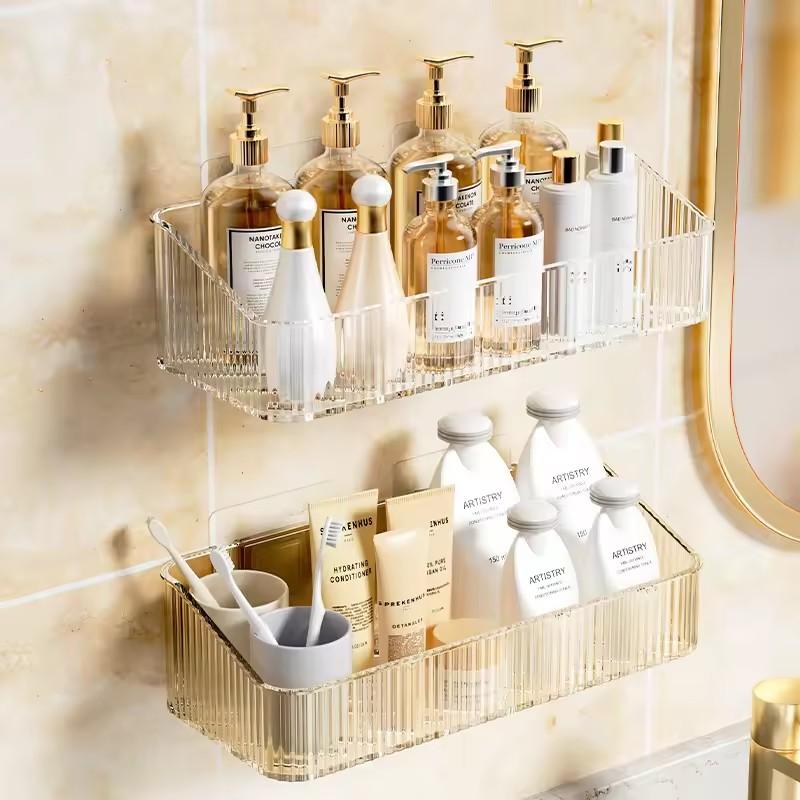 Corner Wall Mounted Cosmetics Storage Rack Plastic No Hole Required Organizer for Bathroom Accessories