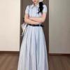 French Temperament Blue High-end Sense Super Good-looking and Thin Summer New Shirt Skirt