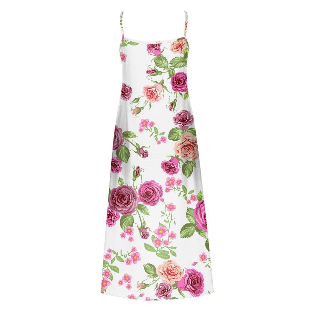 Rochie de damă, la modă ocazională, slim, subțire, lungă, fără mâneci, cu imprimeu floral