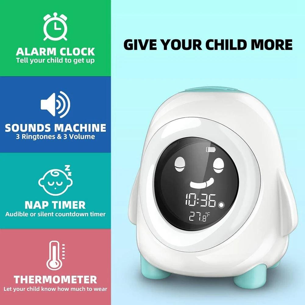 Cute Penguin LED Alarm Clock 12/24H Snooze Mode RGB Night Light Table Nap Timer Sleep Trainer Bedroom Birthday Gift for Kids