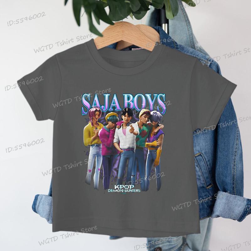 

Летняя новая мультяшная футболка для мальчиков K-Pop Охотники на демонов Saja Принт для мальчиков Крутая детская футболка Топы Харадзюку Короткий рукав Одежда для малышей девочек и мальчиков 130
