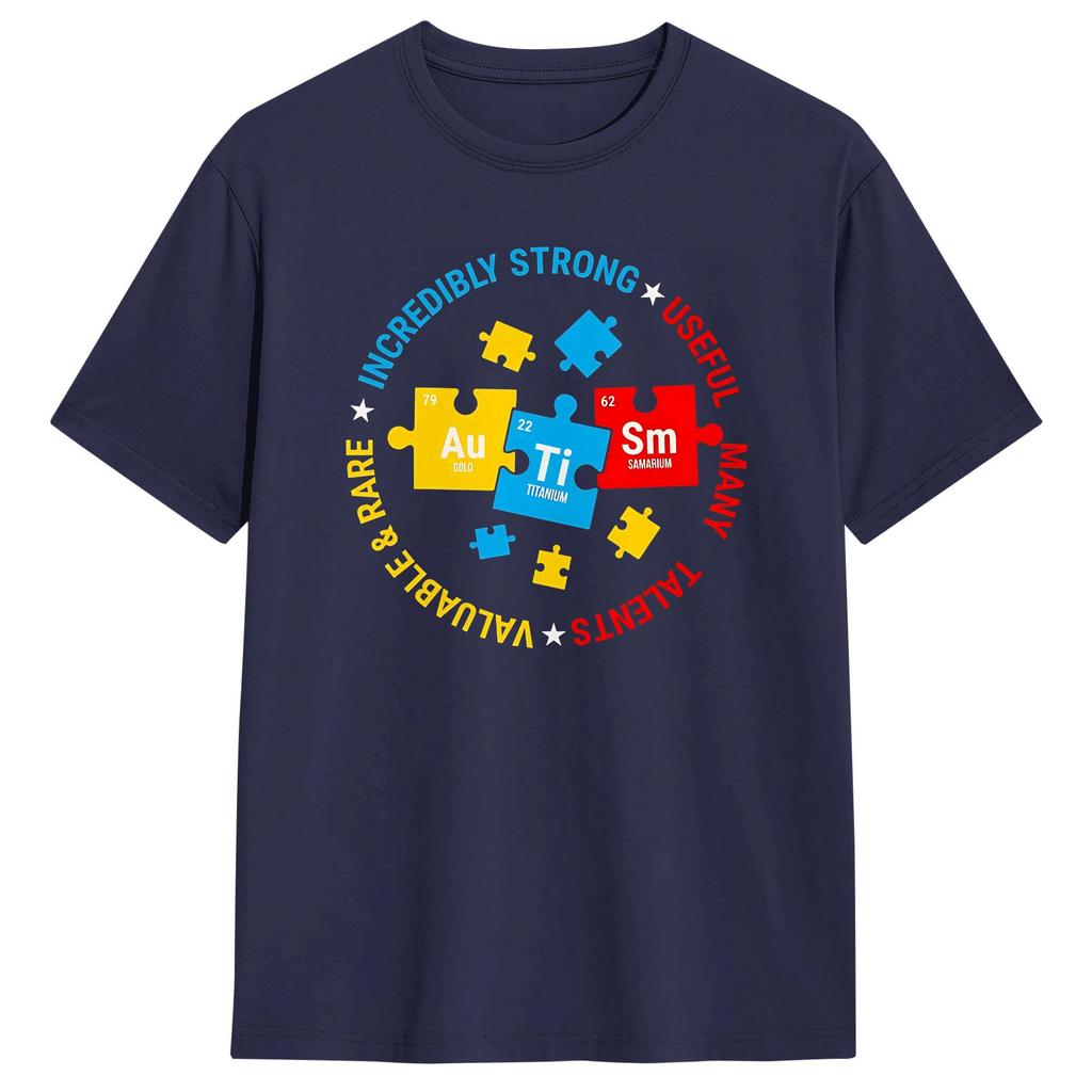 Autism Periodic Table Puzzle Autism Support Cotton T Shirt For Unisex Summer Classic TShirts Trending Tees Print Short Sleeved top