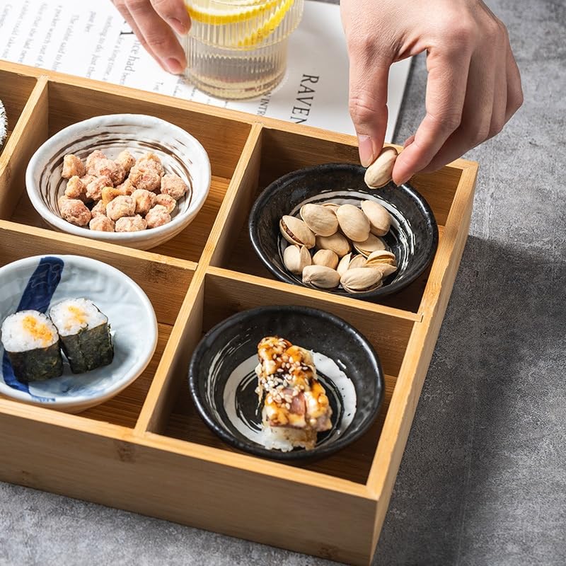 Große Bambus-Servierplatte im Rokugyo-Stil (33x22,5cm), Geteilter Lebensmittelbehälter, Perfekt für Gemüse, Mittagessen und Wurstwaren. Praktisch für Restaurants