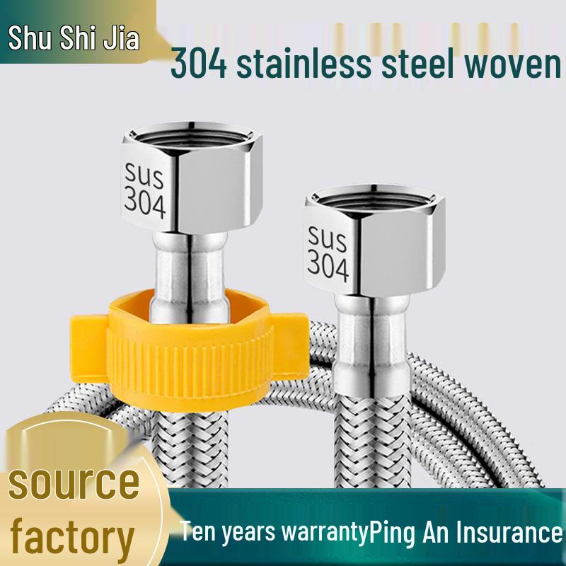 Stainless Steel Braided Water Inlet Hose - High-Pressure 304 Metal Pipe for Household Water Heaters