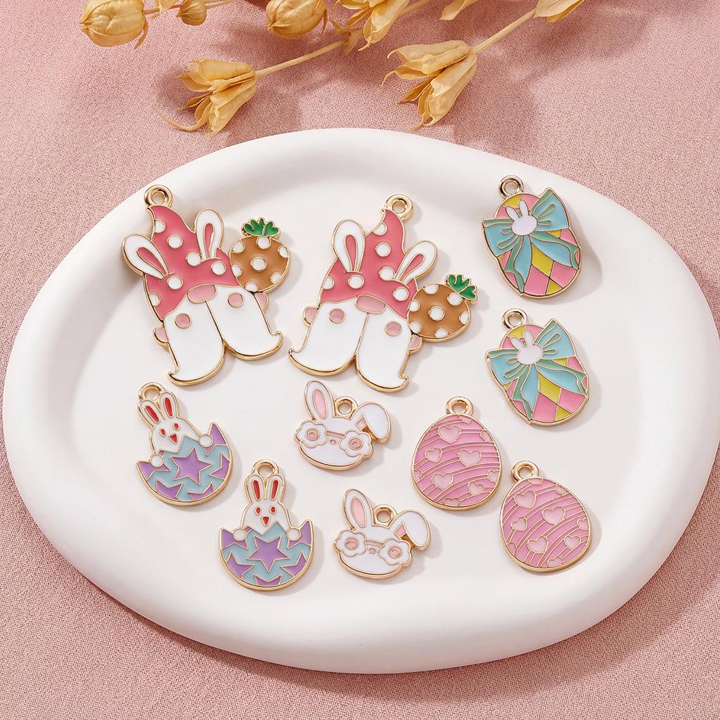 Easter Drip Oil Cartoon Egg & Rabbit Alloy Pendant Charm for DIY Necklace Accessories