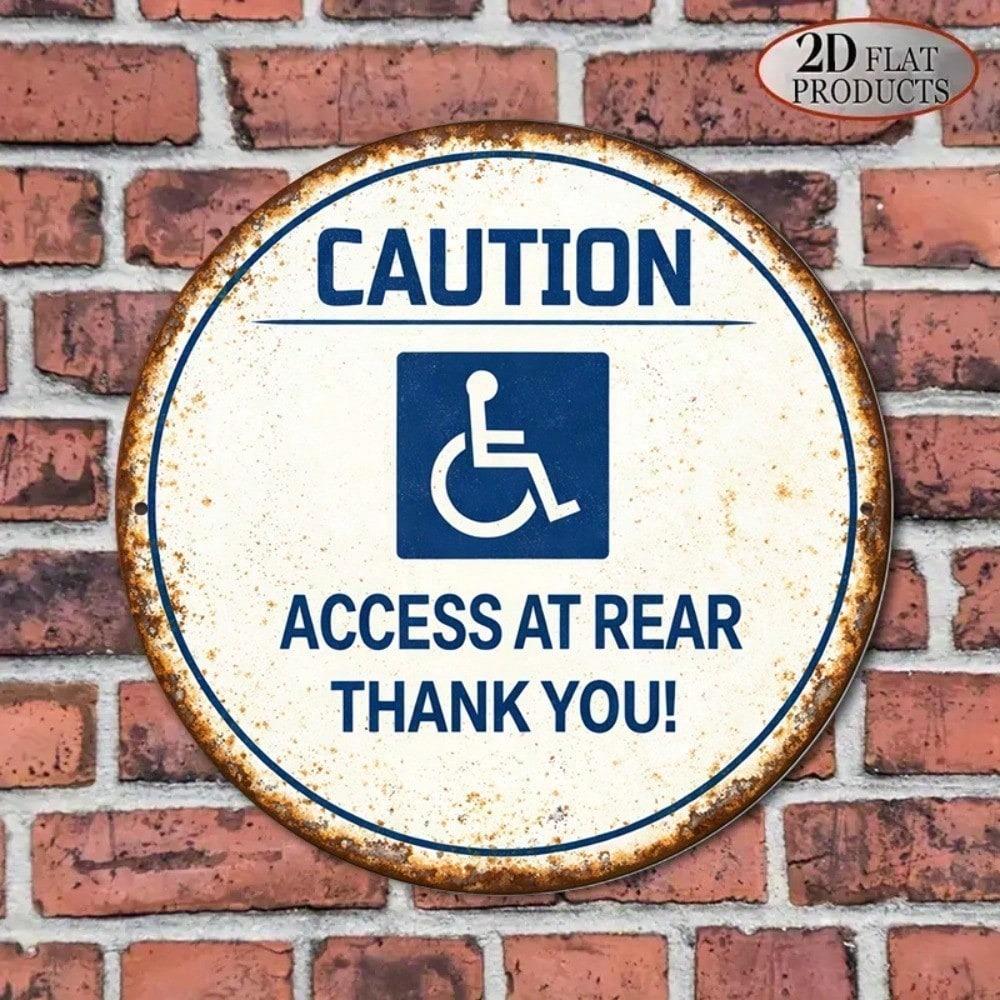 1pc Vintage Round Metal Sign Retro Accessible Pathway Rear Entrance Warning Plaque 2D Flat Door Sign Office Public Commercial Decor