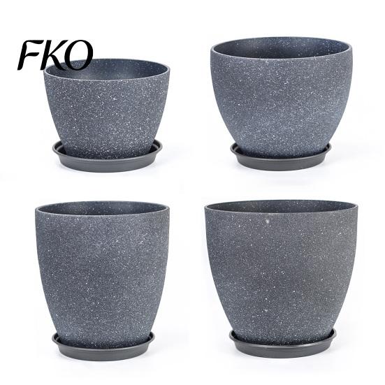 Drainage System Garden Pot Grey Flowerpot with Saucer, Modern Planter Lightweight Flower for Patio Holes, Plant Indoor Outdoor Use Weatherproof