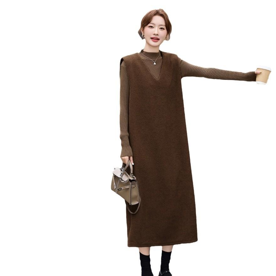 Design temperament fashion sweater wool vest skirt two-piece set autumn new suit drape dress
