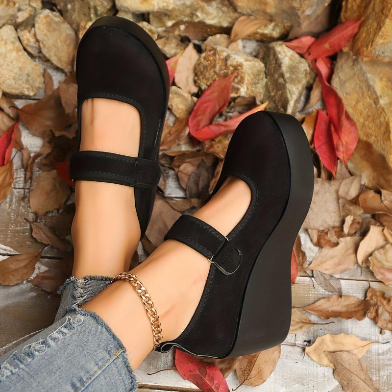 Women's Slip-On Platform Wedge Heel Casual Shoes with Adjustable Ankle Straps - Breathable Fabric Upper, Thick Cushioned Sole & PU Cover Outsole
