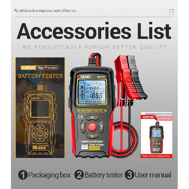 12V 24V Car Lead-Acid Battery Tester Analyzer Auto Load Test ANENG BT175 50~ 1999CCA Charging Circuit Loads Diagnostic Tools