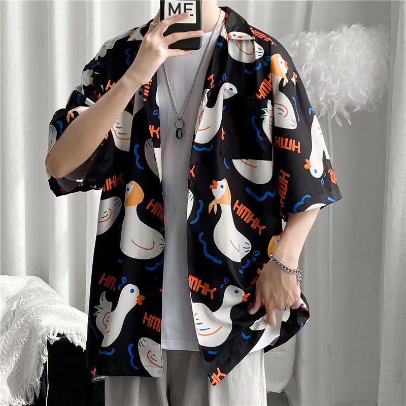 Men's Hip Hop Retro Cat Print Short Sleeve Shirt