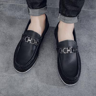 Autumn Men's Thick-soled Fashion Men's Casual Leather Shoes Men's Lazy Shoes One-pedal Foot Shoes Soft Sole Soft Surface