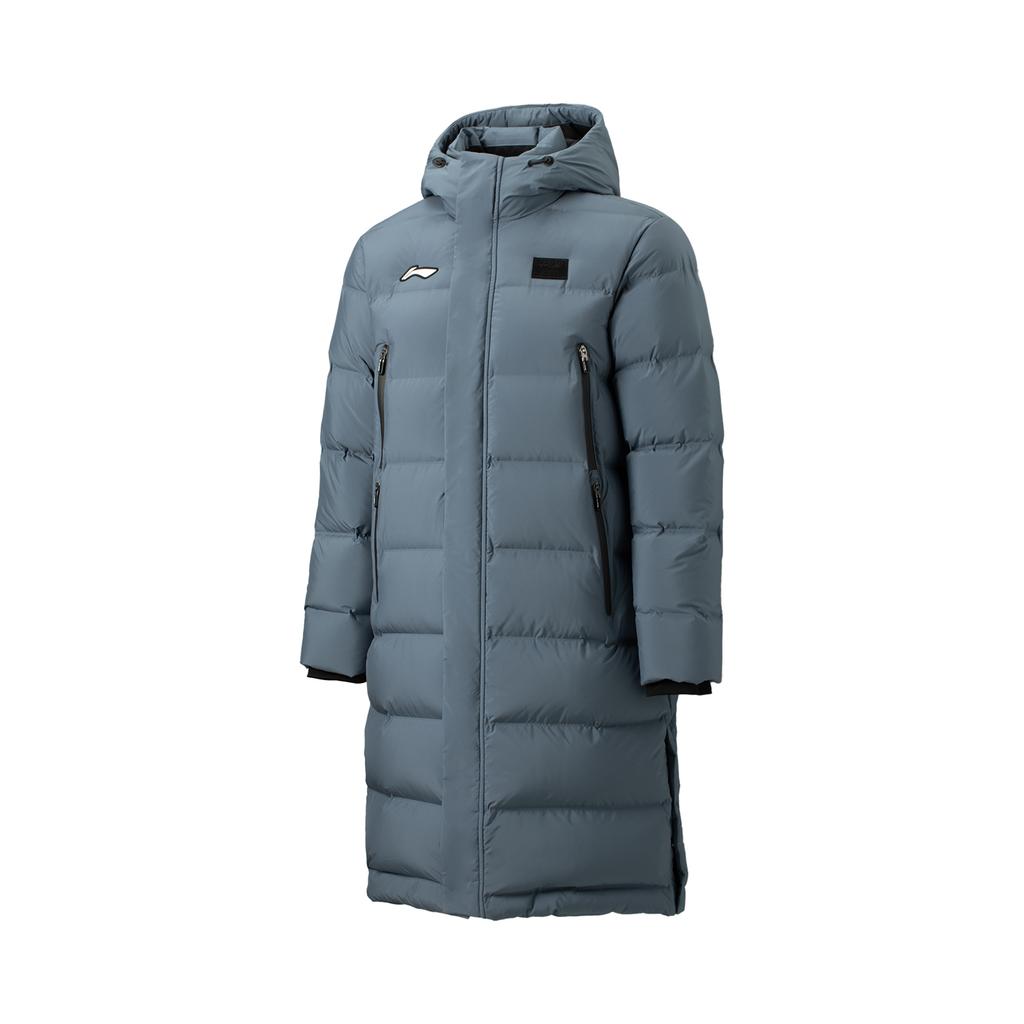 Li-Ning Comfortable Simple Long Hooded Zipper Down Jacket Unisex Outerwear Lime-Blue AYMV137-2