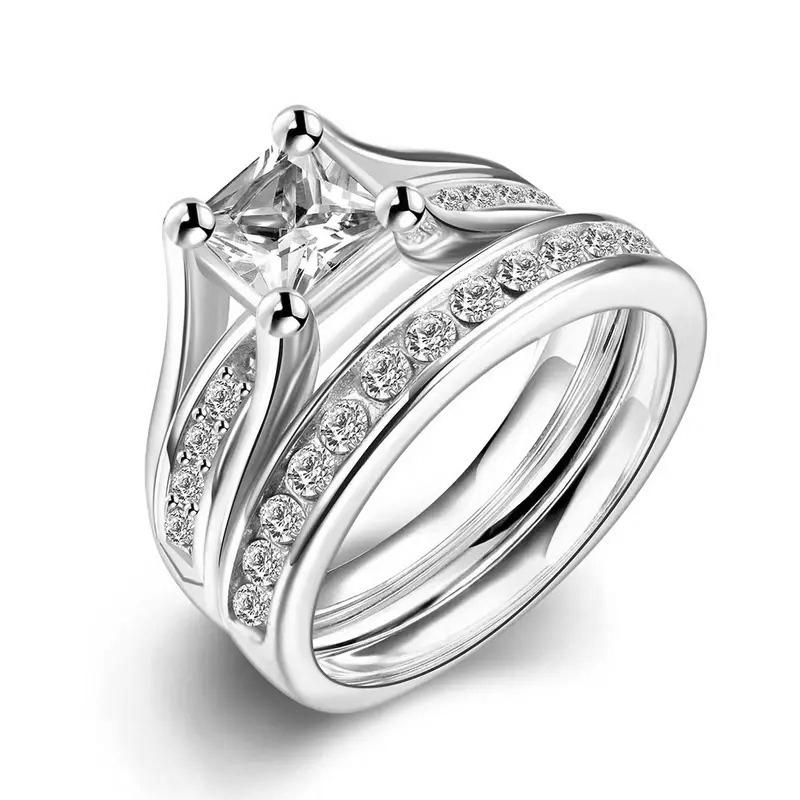 Fashion Couple Rings For Women Exquisite Rhinestones Zirconia Rings Set Simple Men Stainless Steel cz Rings Wedding Band Zircon