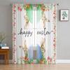 Happy Easter Curtains Bedroom Living Room Festival Decor Flower Bicycle Cartoon Rabbit Tulle Curtain Window Drapes Light Filtering Polyester Ideal For