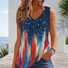 Women Plus Size Sleeveless V Neck Tank Top Brush Stroke Star Red Blue White Patriotic Splash Print Casual Top