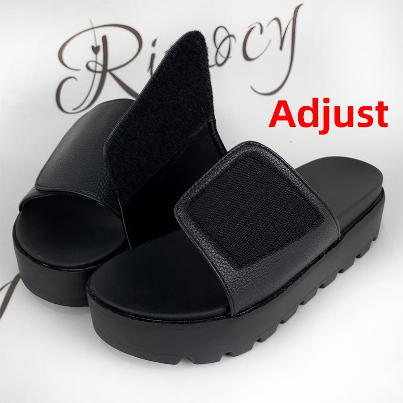 fashion Rimocy Black PU Leather Platform Slippers Women Plus Size 43 Thick Soled Sandals Woman 2024 Summer Non-slip Slides Shoes Female
