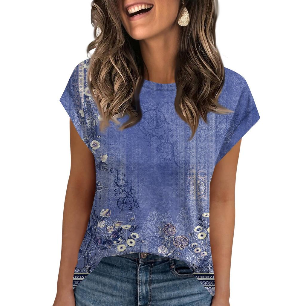 Women Work Casual Fashion Short-sleeved Round Neck T-shirt Top