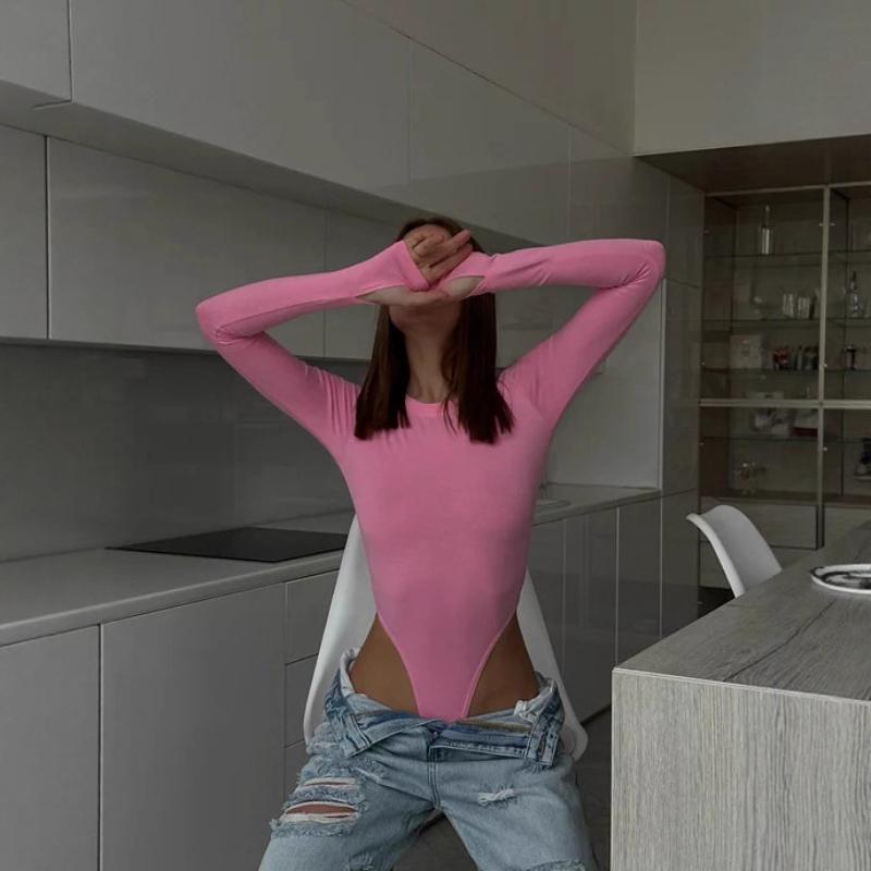 Salopetă europeană și americană slim fit cu gât rotund și mâneci lungi pentru femei, pentru primăvară și toamnă