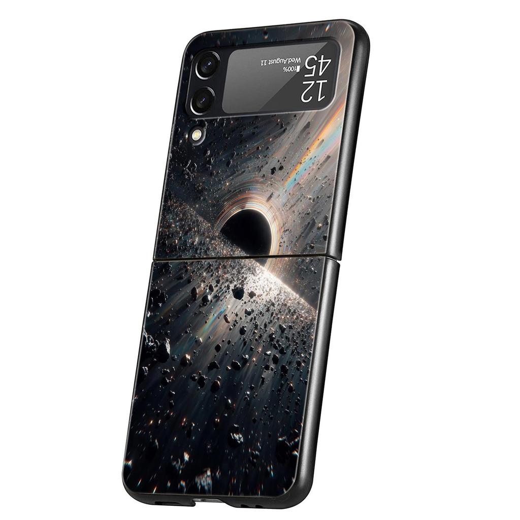 Universe Starry Sky Moon Hard PC Phone Case For Samsung Galaxy Z Flip 7 6 5 4 Black Cover For Galaxy Z Flip 3 Foldable Funda Bag