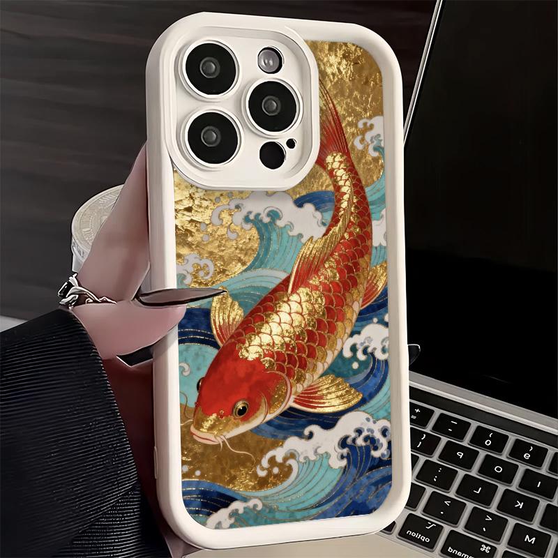Phone Case for iPhone 17 Air 16E 15 16 Pro Max Golden Carp Lucky Koi Cover 14 Plus 13 12 Mini Soft Shell Silicone Fundas
