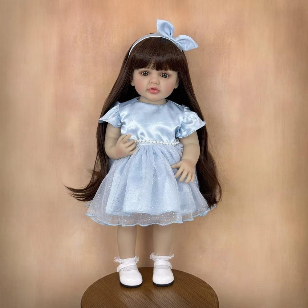22'' 55cm Realistic Rebron Dolls Betty Full Vinyl Girl Doll Alive Rebirth Doll Can Stand Lifelike Simulation Baby Doll Wearing Floral Suits Kid Gift