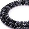 4/6/8/10 Mm Natural Snowflake Obsidian Loose Beads  Gemstone Smooth Round for Jewelry Making