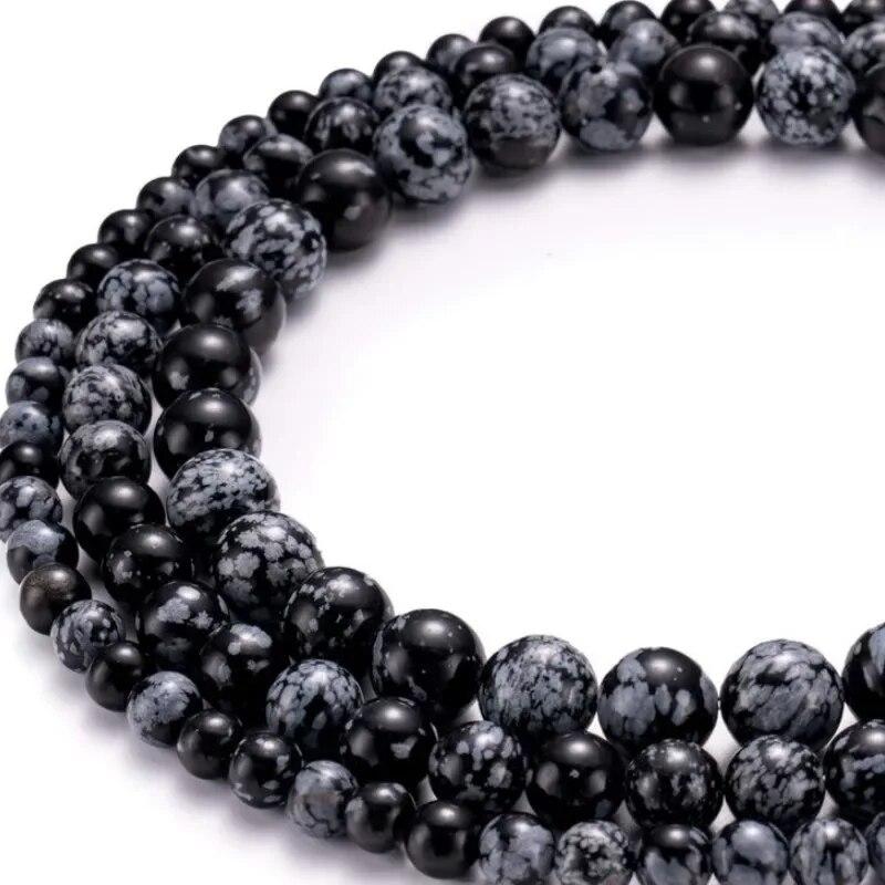4/6/8/10 Mm Natural Snowflake Obsidian Loose Beads  Gemstone Smooth Round for Jewelry Making