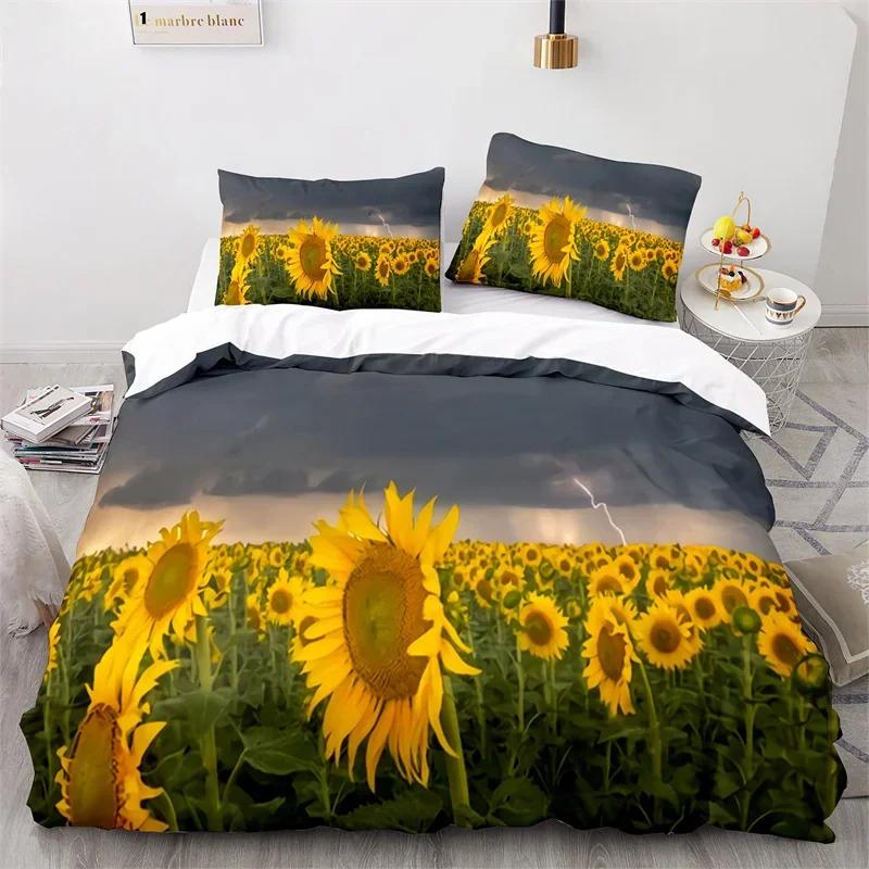 Sunflower Soft Duvet Cover Microfiber Rustic Floral Warm Comforter Cover Nature Theme Yelow Blosom Beding Set Twin King For Children Kids Adult