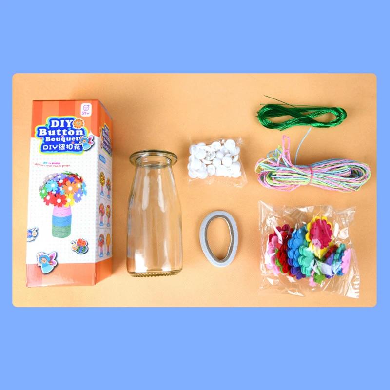 Kit Creativo Floreale Bouquet con Bottoni e Fiori di Feltro Vaso Giocattolo Artistico Progetto Creativo Bambini Bambino Attività Fai da Te Giocattoli Ragazzi Ragazze Regalo