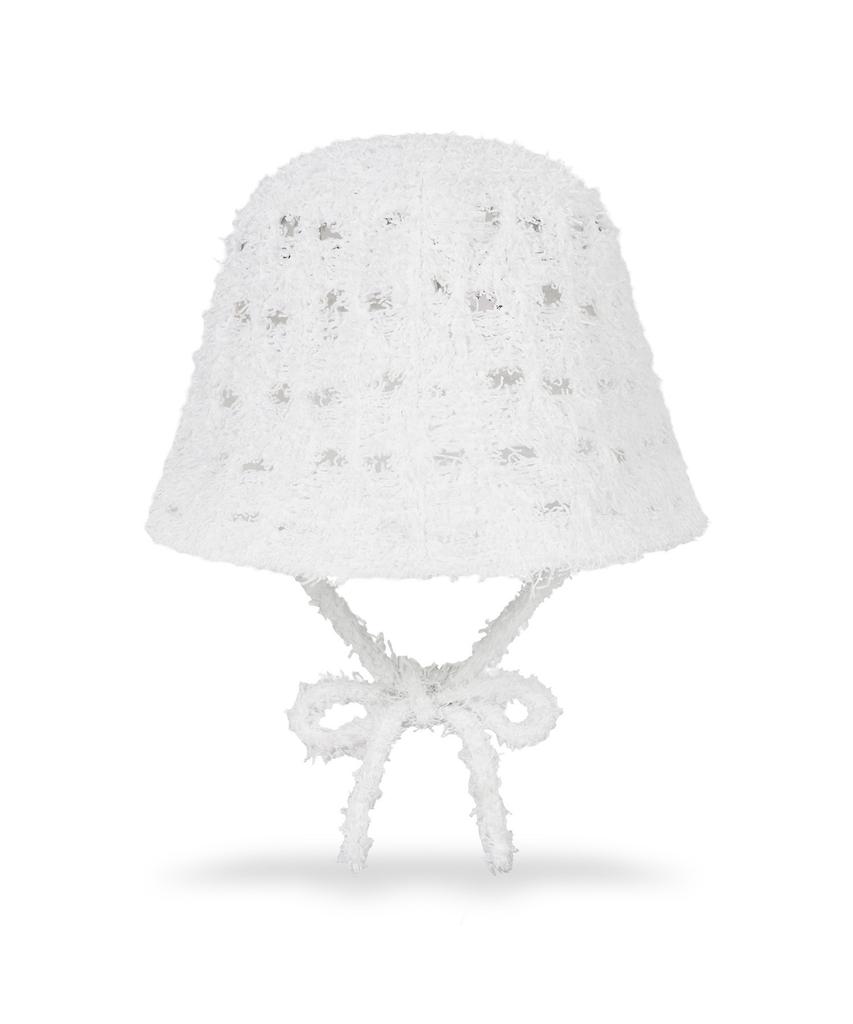 Bajal Va Curved Oval Metallic Knit Punching Bucket Hat White