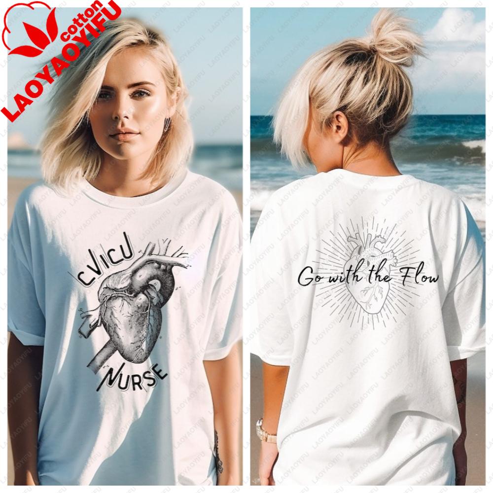 

CVICU Nurse TShirt Heart Anatomy Design Women Clothing Graphic T Shirts Y2k Top Funny Outdoors High Quality Cotton Shortsleev S