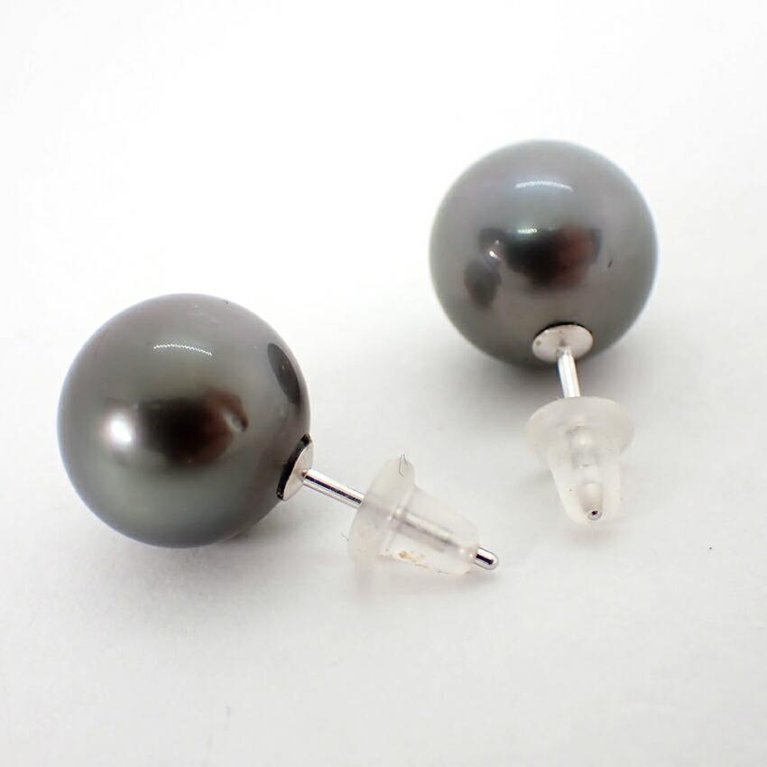 [Used] K14WG South Sea Black Pearl Earrings/j12-2