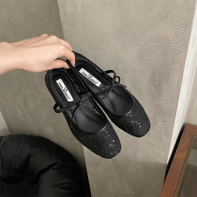 Inner height increase bow fairy single shoes women's shoes 2025 new spring mesh breathable shallow mouth Mary Jane shoes