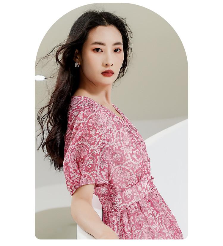 Value Benefits Printed Dress for Summer Slimming, V-neck Style, Thin Long Dress