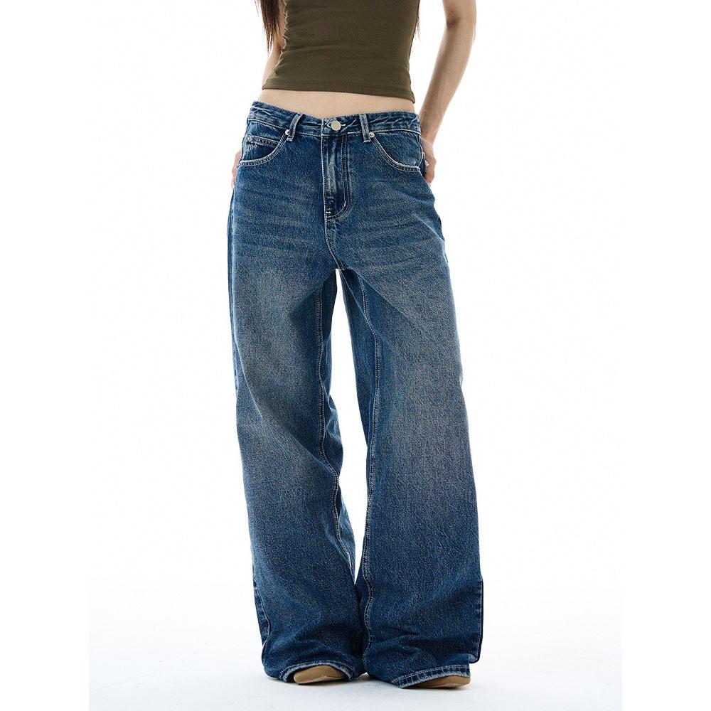 

Women s High Waist Extended Length Blue American Retro Firework Pattern Wide Leg Jeans Women s Floor Length Pants XS