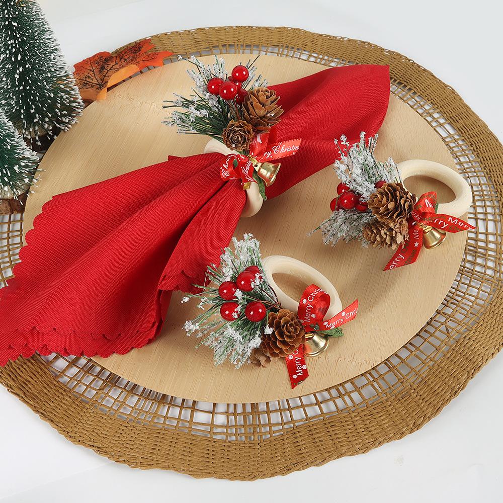 1 pièce Fait à la main Créatif Tissé Set Rond de Serviette - Collection de Noël Transfrontalière avec Design Couronne Aiguille de Pin Baie Rouge